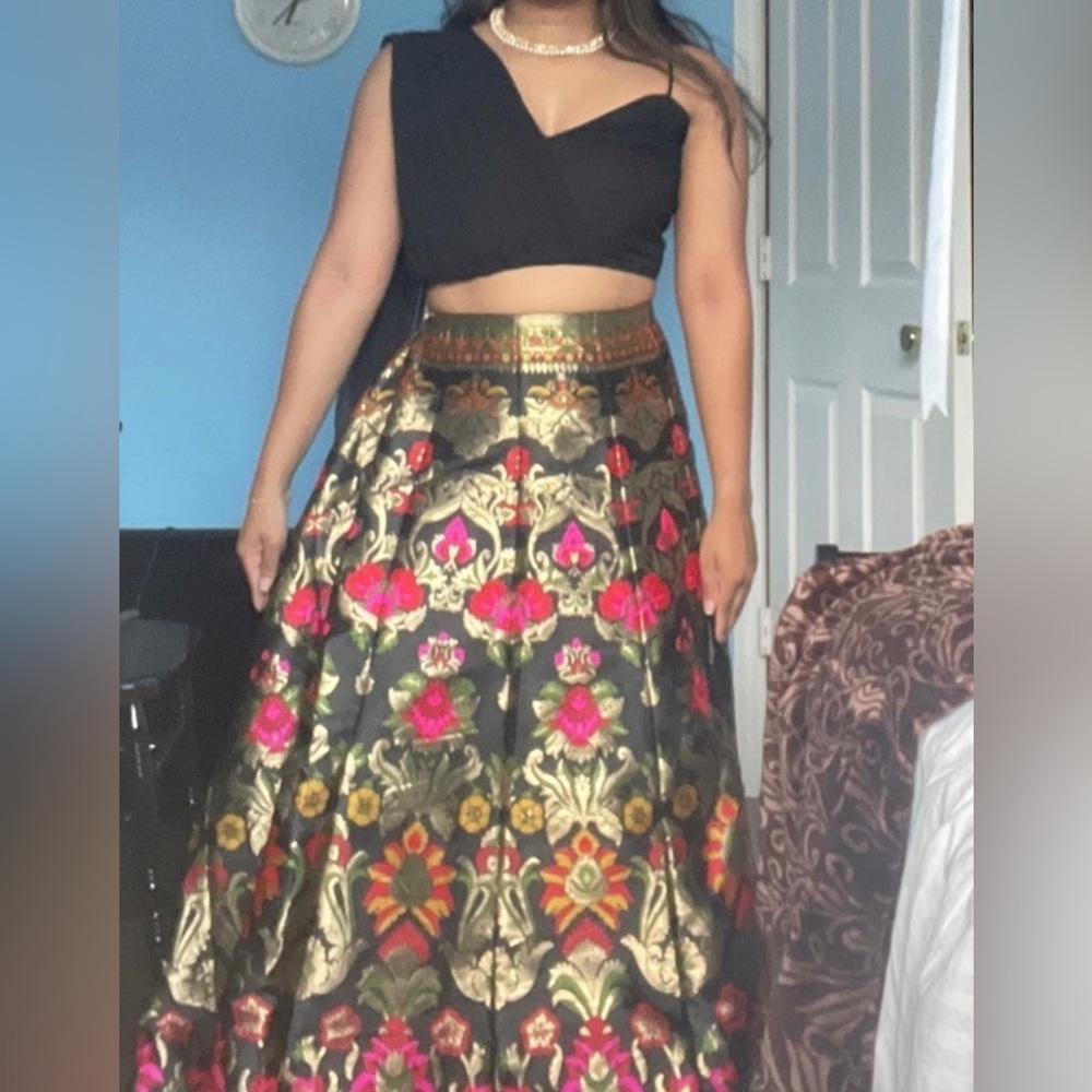 Black multicolor banarasi style lehenga